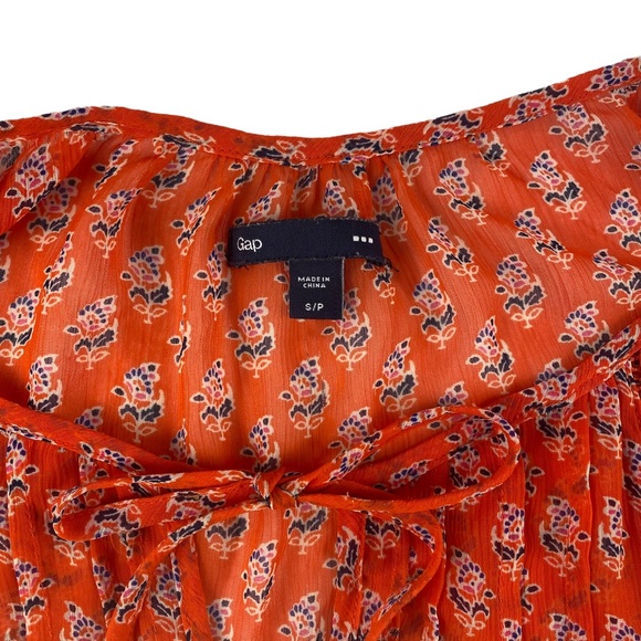 Gap Orange Peasant Blouse with Tie Size Small - Picture 6 of 9